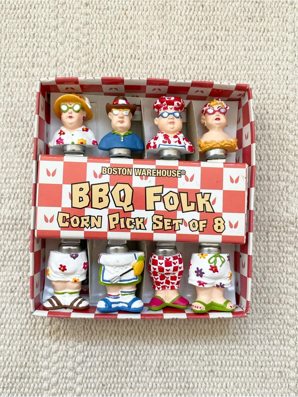 Boston Warehouse BBQ FOLK Ceramic Corn Picks Fat Vacation People Summer Novelty